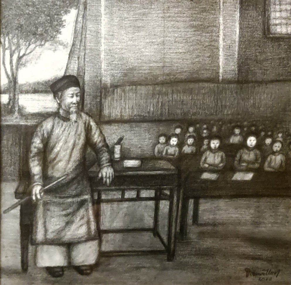 Tranh minh họa  Nguyễn Đình Chiểu  dạy học của Kỷ lục gia thế giới, họa sĩ Đoàn Việt Tiến vẽ năm 2022